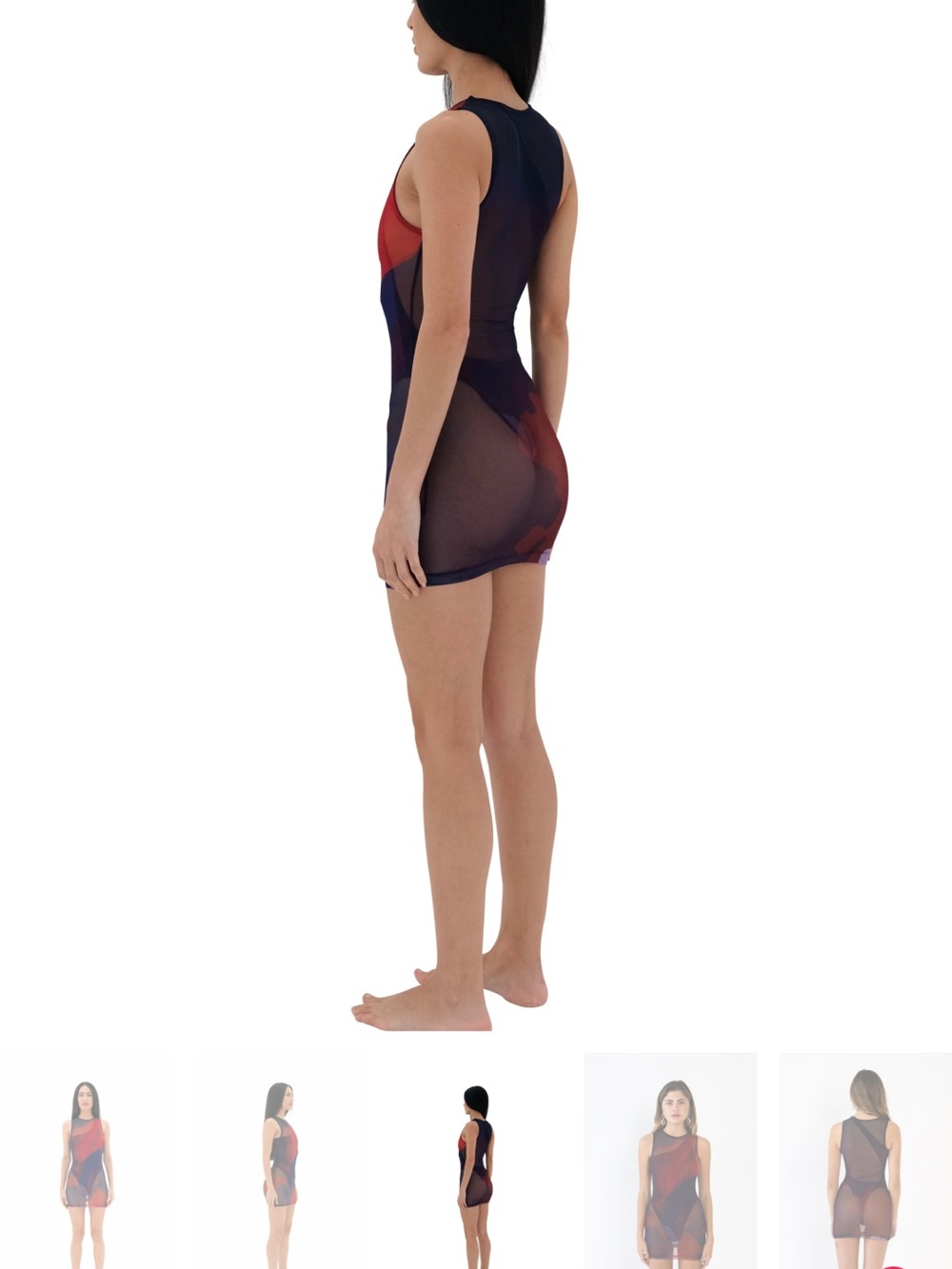 Sheer Red & Blue Abstract Mesh Swim Cover-Up - Picture 3 of 10